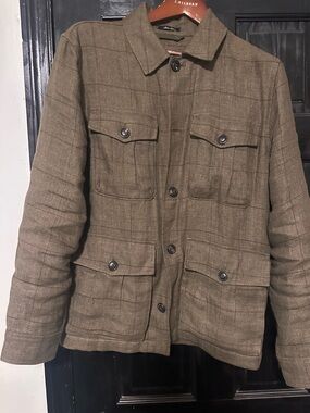 Todd Snyder Jacket Men Medium Green Italian Linen Safari Windowpane Military NEW